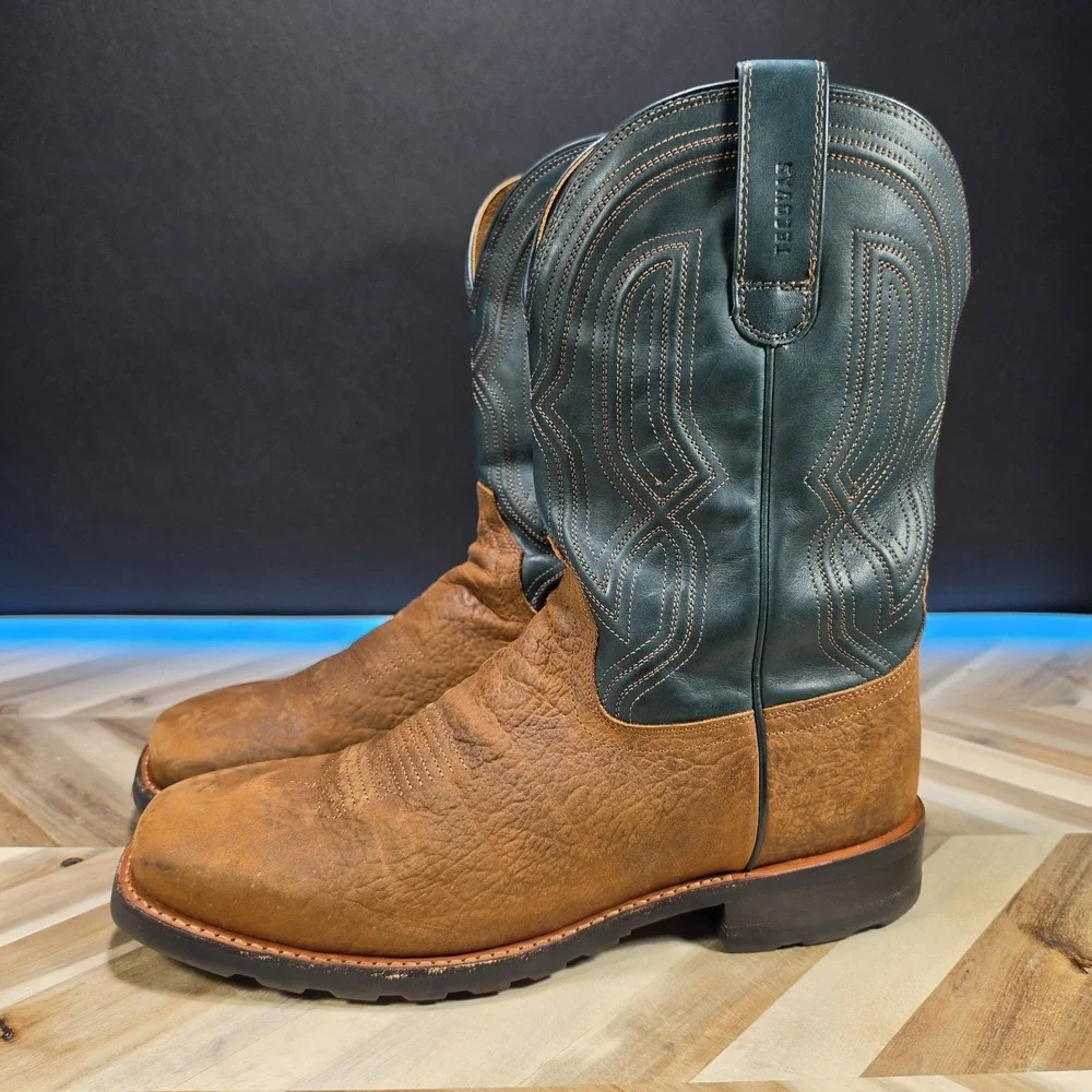 Tecovas The Midland Work Boots Men 14 D Ochre Green Leather Square Toe